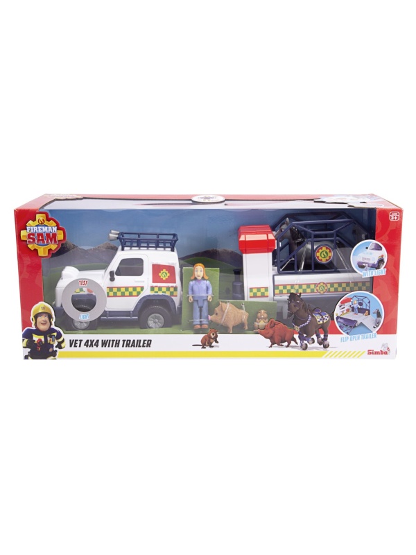 POMPIERUL SAM VEHICUL SALVARE ANIMALE CU FIGURINE SI REMORCA