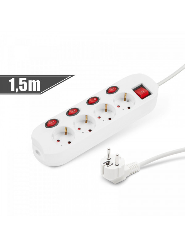Prelungitor cu 4 prize și buton 4+1 - 250 V • 16 A - 1,5 m