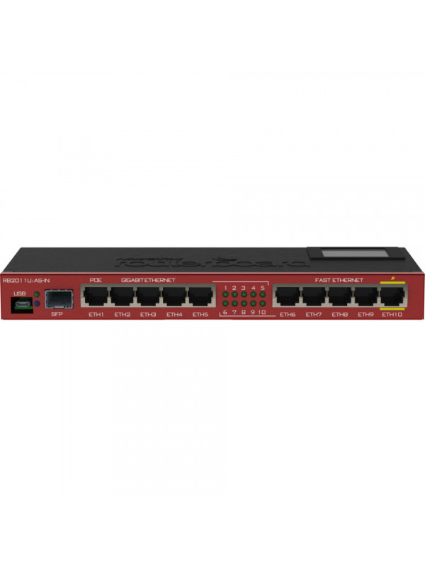 Router MikroTik RB2011UiAS-IN, 5 x Gigabit, 5 x 10/100, 1 x SFP, 1 x microUSB, PoE In/Out, LCD panel