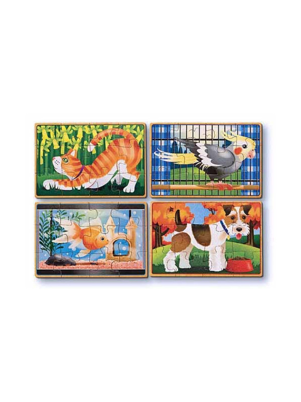 Set 4 puzzle lemn in cutie Animale de companie Melissa and Doug