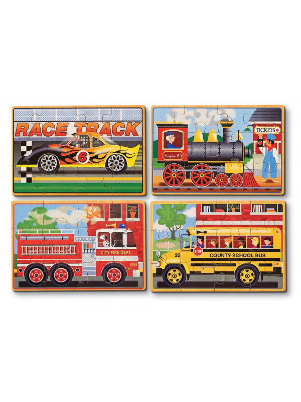 Set 4 puzzle lemn in cutie Vehicule Melissa and Doug