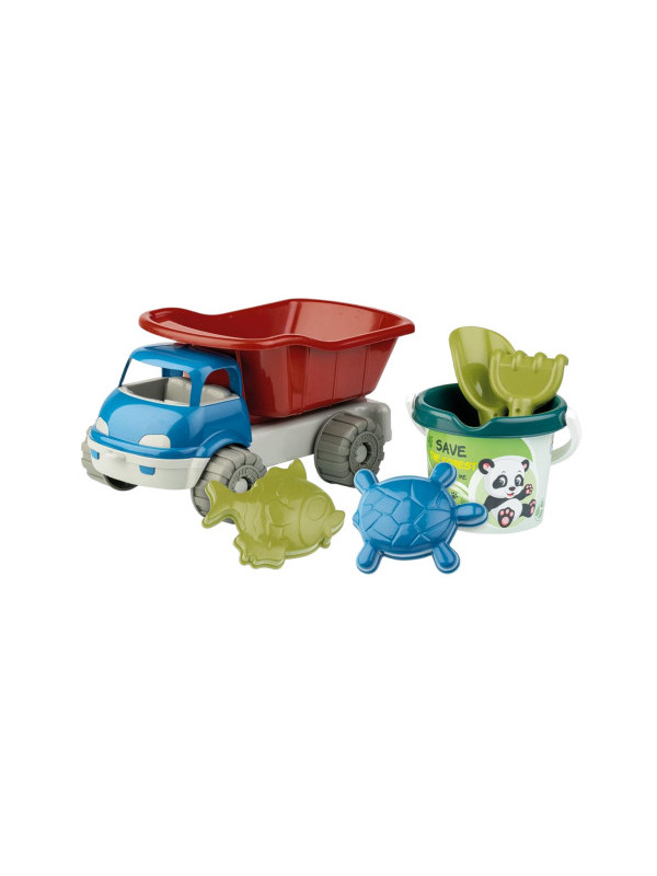 Set jucarii apa si nisip cu basculanta, galetusa, forme si unelte Recycled