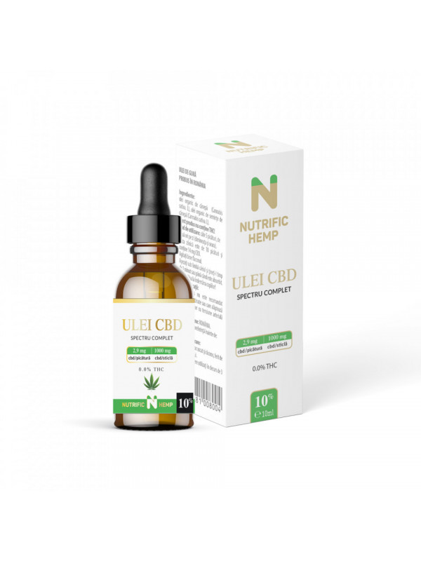 ULEI CBD 10%, SPECTRU COMPLET, 1000mg CBD/sticla 10ml NUTRIFIC