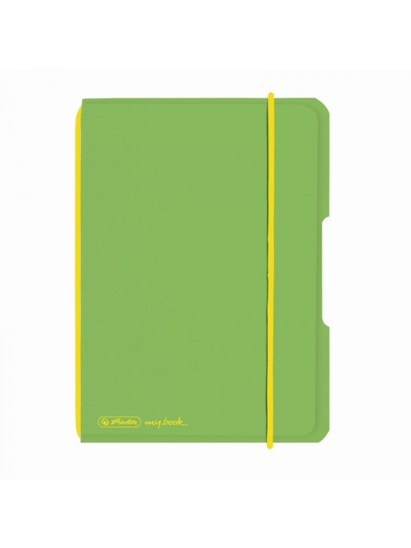 Caiet Herlitz, my.book flex, A6, 40 file, 70 g/mp dictando, coperta verde deschis transparent, elastic galben