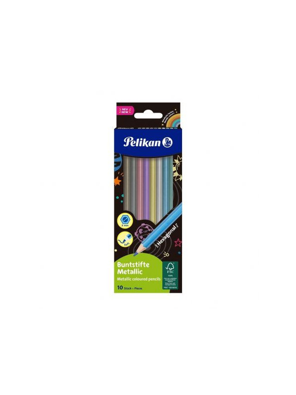 CREIOANE COLOR METALIZATE, HEXAGONALE, SET 10 CULORI, VARF 3MM, BLISTER