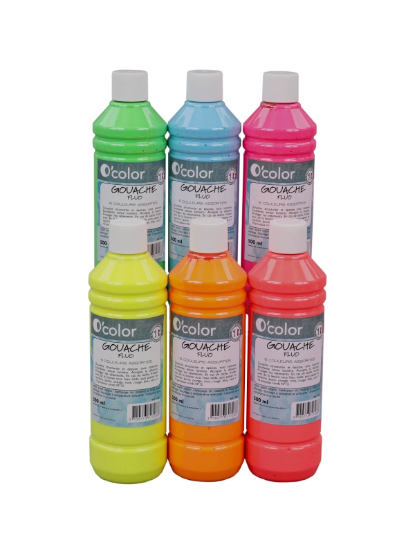 Guasa lavabila 6 x 500 ml, culori fluorescente