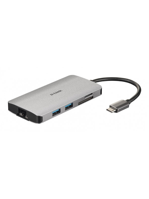 HUB extern D-LINK, porturi Gigabit LAN x 1, SD/microSD Dual Card Reader x 1, USB 3.0 x 3, HDMI x 1, USB Type C x 1, conectare prin USB Type C, cablu 15 cm, argintiu "DUB-M810" (include timbru verde 0.75 lei)
