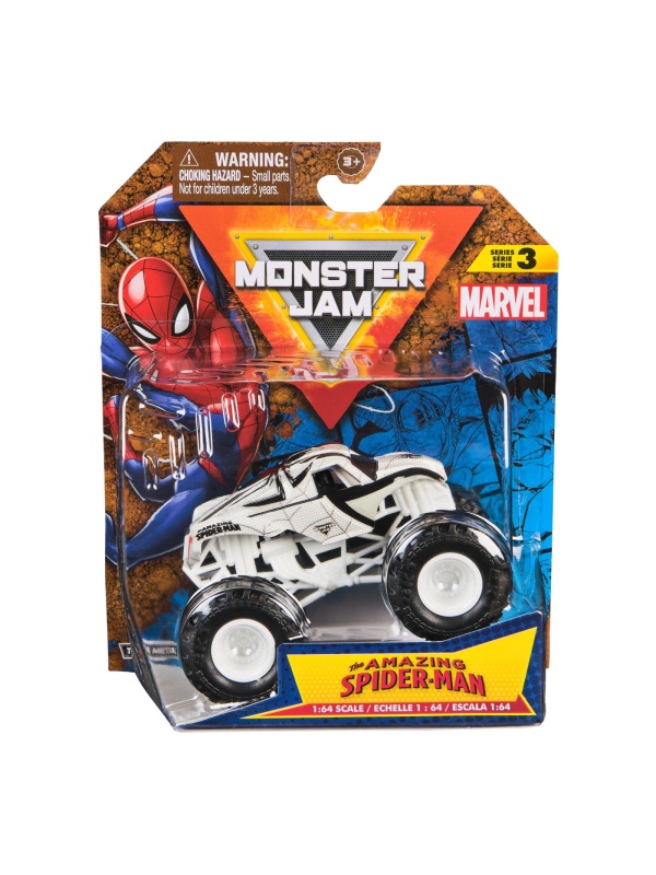 MONSTER JAM MARVEL CAMION GIGANT AMAZING SPIDER MAN ROSU SCARA 1 LA 64