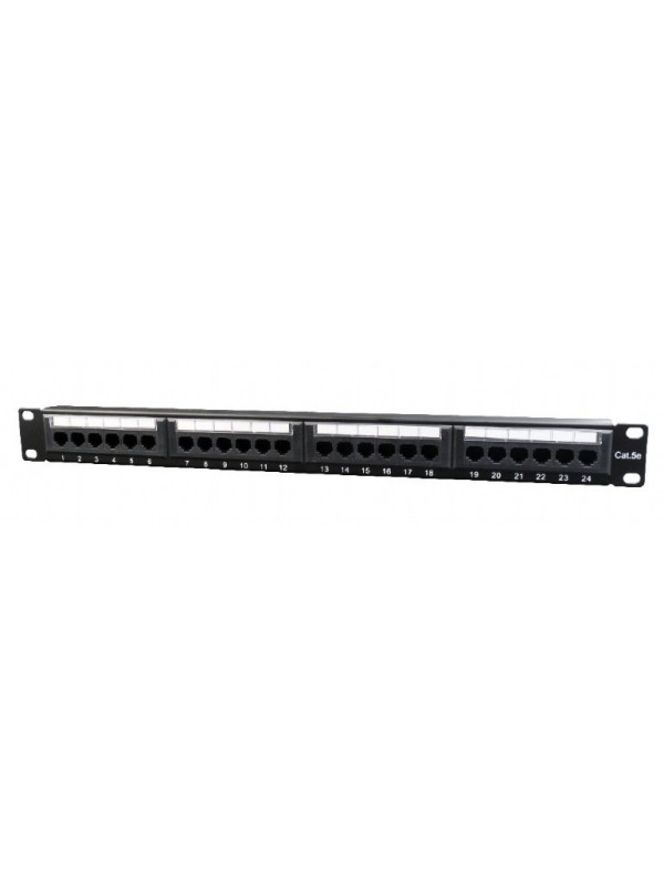 PATCH PANEL GEMBIRD 24 porturi, Cat5e, 1U pentru rack 19", suport posterior pt. gestionare cabluri, black, "NPP-C524CM-001"