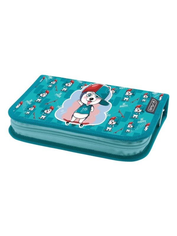 PENAR ECHIPAT 26 PIESE CU 1 CLAPA, INCLUDE ARTICOLE DE COLORIAJ, ARTICOLE PENTRU SCRIS SI STERS, FERMOAR ASCUNS, INTERIOR TEXTIL, DIMENSIUNE 13.5 X 19.5 X 3.5 CM, MOTIV SKATE DOG
