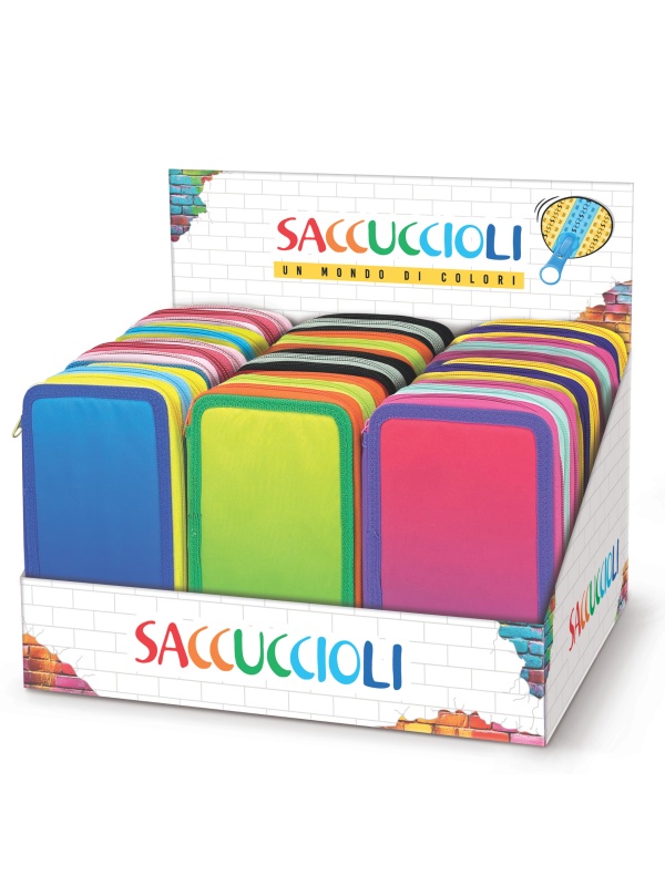 Penar echipat - Color Block cu 3 fermoare (18 markere si 12 creioane colorate) - 13 x 20 x 6.5 cm (12 buc/display)