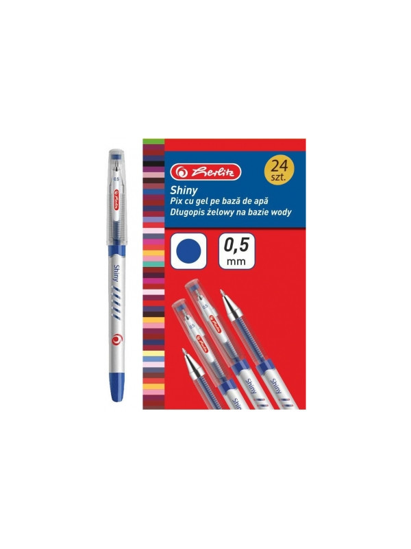 Pix cu gel shiny, 0,5 mm, albastru, display 24 bucati