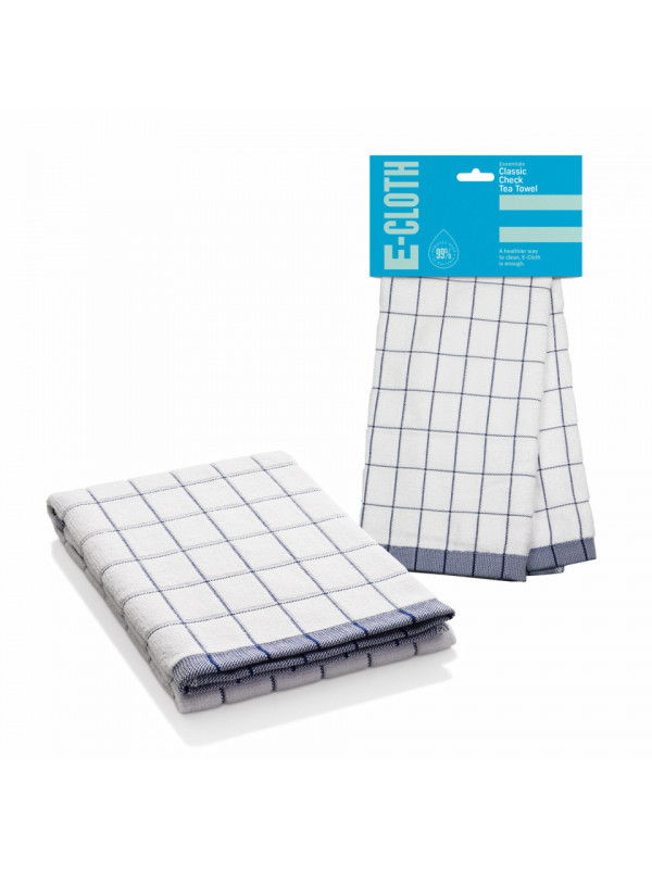 Prosop Premium E-Cloth de Bucatarie pentru Pahare, Farfurii de Portelan, Tacamuri, 60 x 40 cm, Alb Albastru