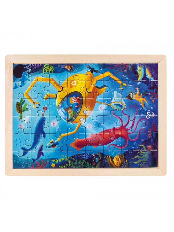 Puzzle din lemn 2 in 1 - Salvarea Oceanului (50 piese), cu fata dubla si activitate colorare