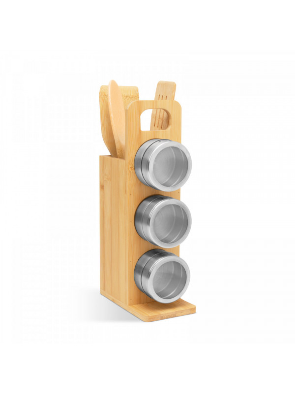 Raft magnetic pentru condimente - set de scule din bambus - 7 piese - 80 x 135 x 275 mm