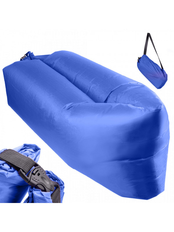 Saltea Autogonflabila "Lazy Bag" tip sezlong, 230 x 70cm, culoare Bleumarin, pentru camping, plaja sau piscina