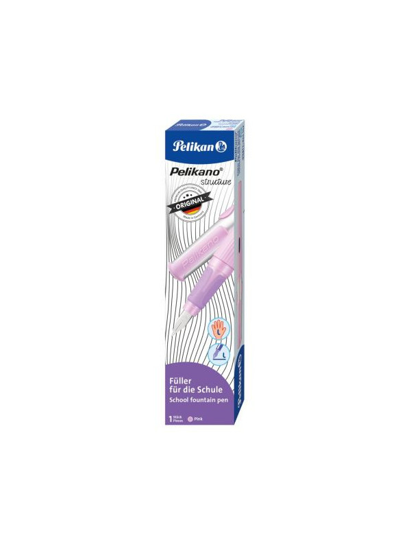 STILOU PELIKANO STRUCTURE, PENITA L, GRIP ERGONOMIC, PENTRU STANGACI, 1 PATRON MARE ALBASTRU INCLUS, CULOARE ROZ DESCHIS, IN CUTIE DE CARTON