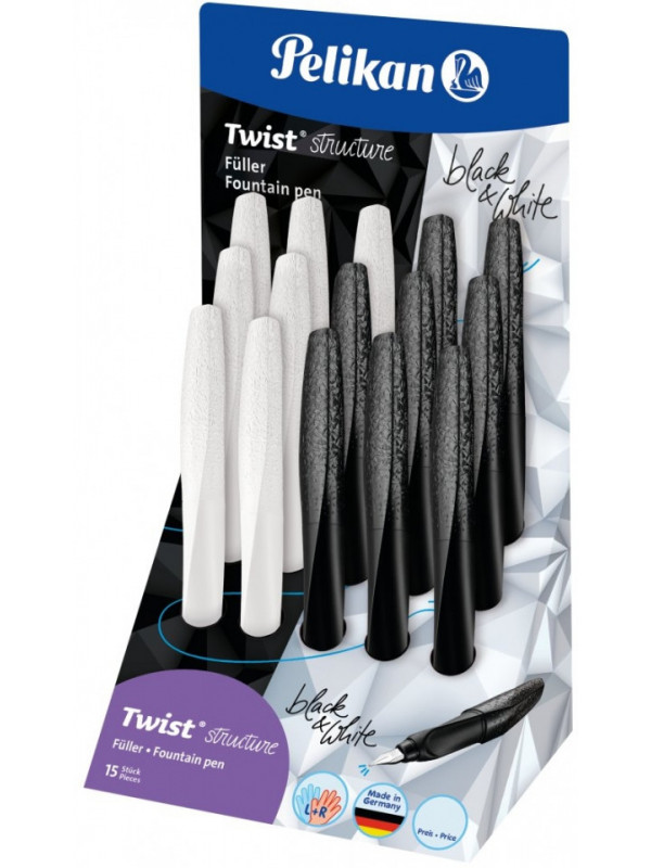 STILOU TWIST STRUCTURE PENITA M, GRIP ERGONOMIC, AMBIDEXTRU, 1 REZERVA ALBASTRA INCLUSA, DISPLAY 15 BUC