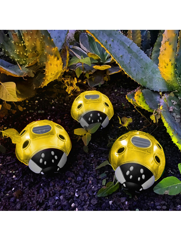 Buburuza solara - Galben - 14,5 x 12 x 6 cm - 6 LED-uri alb cald