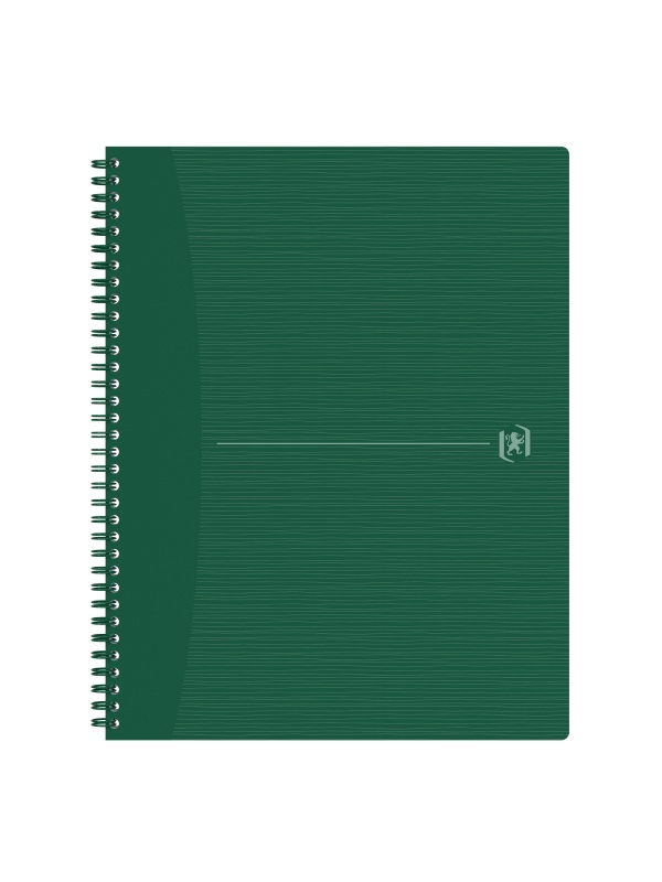 CAIET OXFORD ORIGINS, A4+ 70 FILE, HARTIE OPTIK 90G/MP, SPIRA DUBLA, SCRIBZEE, ECOLABEL, COPERTA PLASTIFIATA FLEXIBILA, MICROPERFORATII, MARGINI LINIATE, PAGINA INFO PERSONALE, DICTANDO, CULOARE VERDE