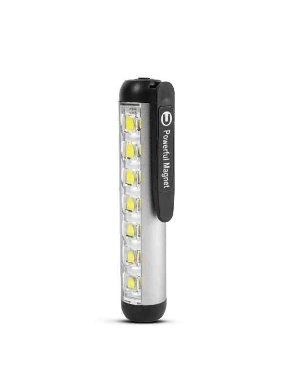 Lanternă LED - cu modul lumină de lucru - baterie de 400 mAh - XPE + LED SMD - 500 lm - IP55 - argintiu