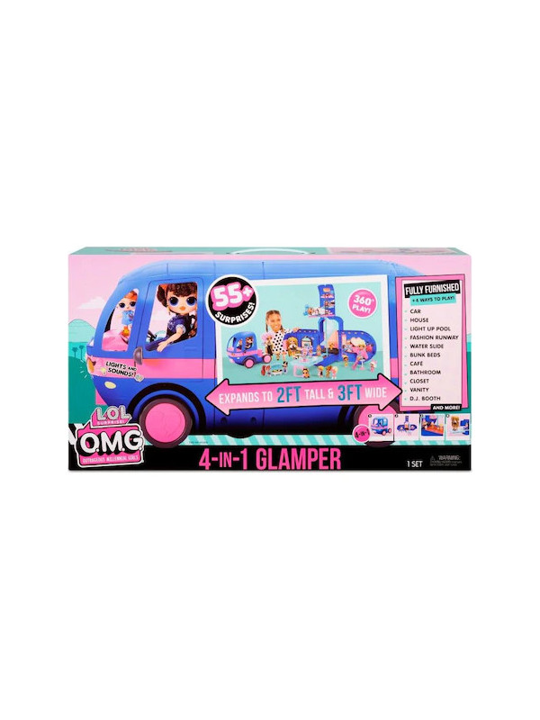 LOL Surprise OMG 4 in 1 Glamper, Set de joca tip rulota cu lumini