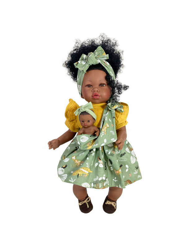 Papusa Nines D'Onil, Maria Afro, cu bebelus, cu miros de vanilie, 45 cm