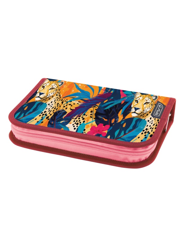 PENAR ECHIPAT 26 PIESE CU 1 CLAPA, INCLUDE ARTICOLE DE COLORIAJ, ARTICOLE PENTRU SCRIS SI STERS, FERMOAR ASCUNS, INTERIOR TEXTIL, DIMENSIUNE 13.5 X 19.5 X 3.5 CM, MOTIV JUNGLE