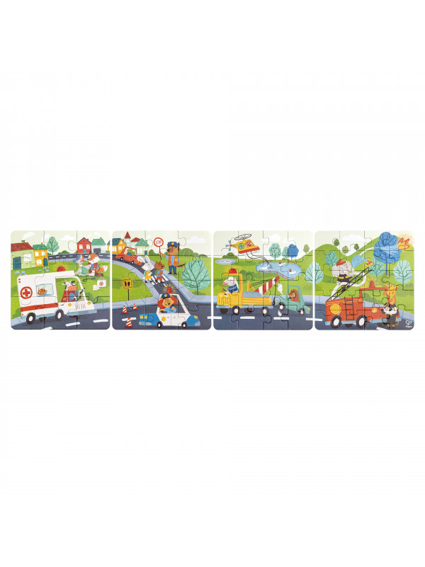 Puzzle pentru copii Vehicule de salvare (4 in 1) si joc storytelling