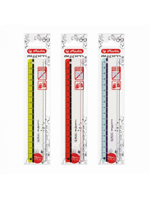Rigla plastic 17cm my.pen 3 combinatii de culori