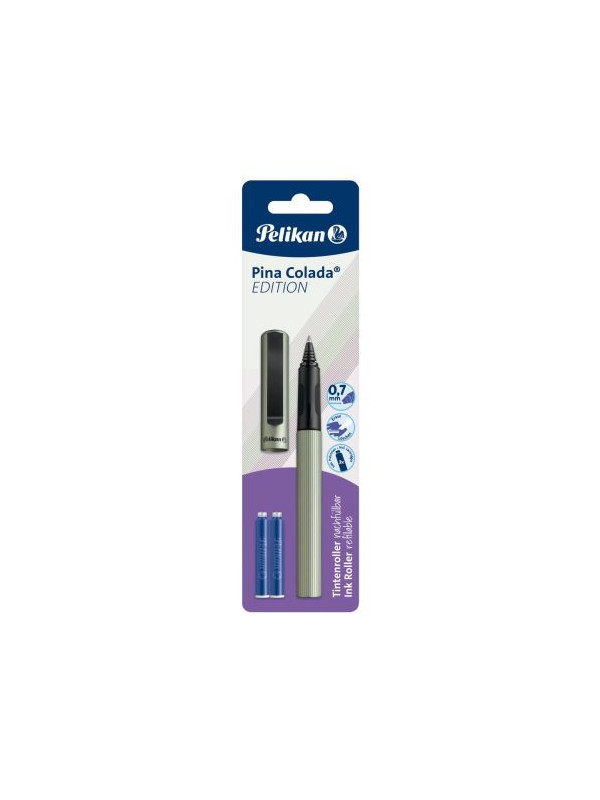 ROLLER PINA COLADA, GRIP ERGONOMIC, AMBIDEXTRU, 3 REZERVE ALBASTRE INCLUSE, 3 CULORI METALICE ASORTATE MOV/OLIVE/ANTRACIT, BLISTER