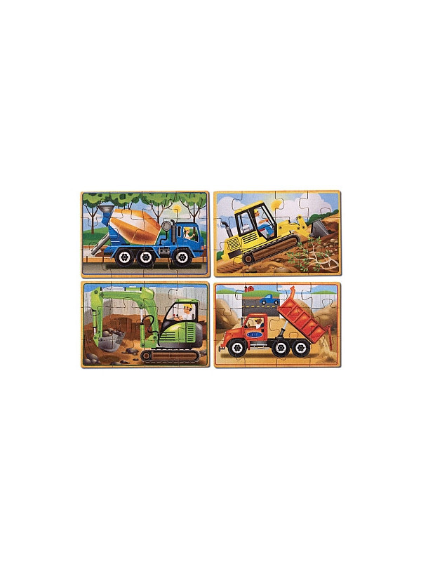 Set 4 puzzle lemn in cutie Vehicule pentru constructii Melissa and Doug