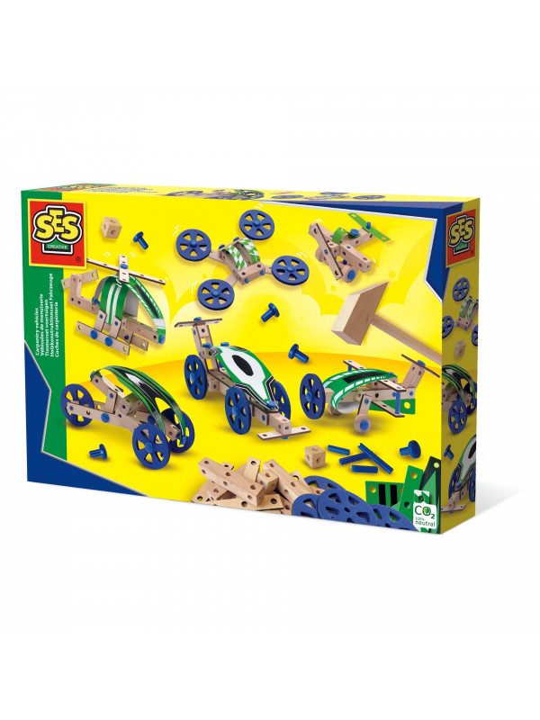 Set pentru copii de constructie vehicule din lemn (50 piese)
