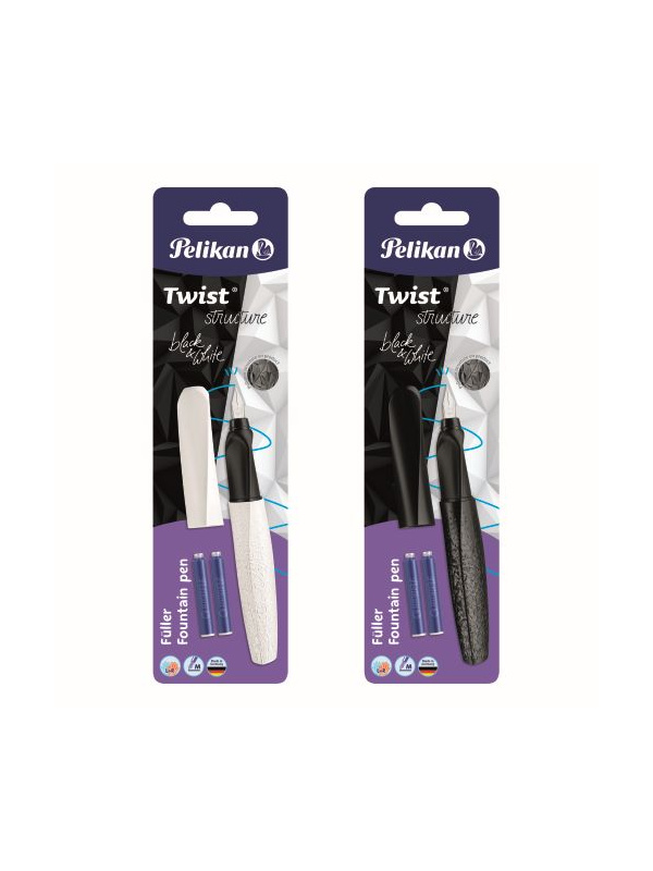 STILOU TWIST STRUCTURE PENITA M, GRIP ERGONOMIC, AMBIDEXTRU, 2 REZERVE ALBASTRE INCLUSE, 2 CULORI ALB/NEGRU, BLISTER