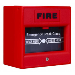 Buton de incendiu cu geam de sticla rosu
