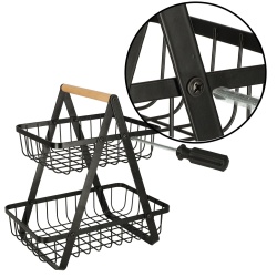 Cos de fructe cu doua etaje, pliabil, lemn + metal, culoare neagra - Img 4