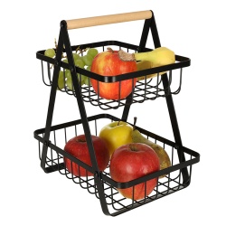 Cos de fructe cu doua etaje, pliabil, lemn + metal, culoare neagra - Img 7