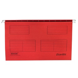 DOSAR SUSPENDAT BANTEX FLEX A4, CAPACITATE 100 FILE, BAGHETA METALICA, CARTON BLUE ANGEL, INCLUDE 25 ETICHETE SI PORTETICHETE 5 CM, CULOARE ROSU, SET 25