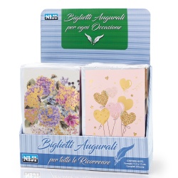 Felicitare 3D de zi cu zi, cu modele asortate, cu detalii in relief, aurii si sclipici pe exteriorul felicitarii - 11.5 x 17 cm (12 buc/display) - Img 1