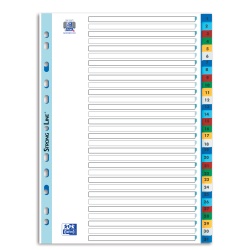 INDEX PLASTIC NUMERIC OXFORD A4 1-31, 31 FILE/SET, 11 PERFORATII PENTRU INDOSARIERE, INCLUDE CUPRINS, CULORI ASORTATE
