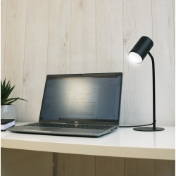 LAMPA UNILUX LED KATZ PENTRU BIROU, DESIGN ELEGANT SI PRACTIC, CAP AJUSTABIL, COMUTATOR TACTIL CU 3 NIVELURI PENTRU AJUSTAREA INTENSITATII SI CULORII LUMINII, CABLU USB INTEGRAT, INALTIME 33 CM, BAZA SI BRAT DIN METAL, CULOARE NEGRU