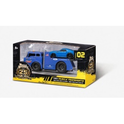 MAISTO MUSCLE TRANSPORTS SET CAMION CU PLATFORMA FORD C600 FLATBED 1966 SI MASINUTA FORD MUSTANG GT 1969 SCARA 1 LA 64
