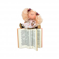 Papusa Nines D'Onil, Mia, cu parul blond si funde rosii, cu articulatii, cu miros de vanilie, 30 cm - Img 2