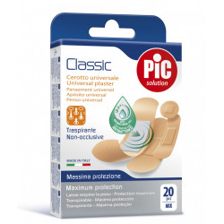 Plasturi universali PIC SOLUTION CLASSIC mix 4 dimensiuni cu solutie antibacteriana 20 buc/cut