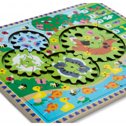 Puzzle din lemn cu rotite dintate pentru invatarea numararii prin joaca Animale vesele - Img 2