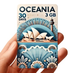 Roaming eSIM 3GB date, eSIM de Mare viteza pana la 5G, valabil 30 zile din momentul activarii, 7 tari, Oceania