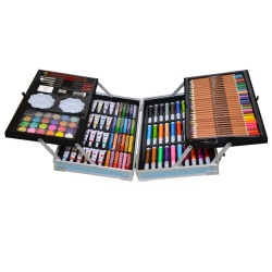 Set 145 piese pentru pictura, pentru copii sau adulti, pixuri de colorat, creioane colorate si vopsele de pictura, cu geanta de transport ALBASTRA, model AVX-WT-RUBENS145 - Img 2
