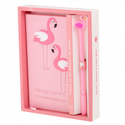 Set Cadou pentru Copii, Caiet cu Flamingo finisat cu piele ecologica + Pix cu Flamingo - Img 1