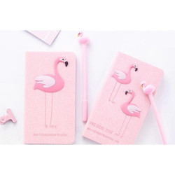 Set Cadou pentru Copii, Caiet cu Flamingo finisat cu piele ecologica + Pix cu Flamingo - Img 2