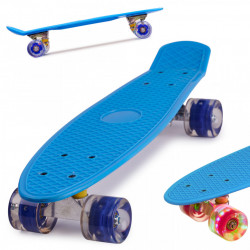 Skateboard Penny Board pentru copii cu roti din cauciuc, iluminate LED, culoare Albastra - Img 1